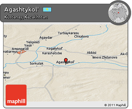 Shaded Relief Panoramic Map of Agashtykol'
