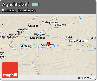 Shaded Relief Panoramic Map of Agashtykol'