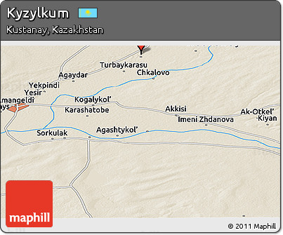Shaded Relief Panoramic Map of Kyzylkum
