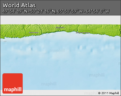 Physical 3D Map of the Area around 50° 7' 47" N, 65° 22' 30" W