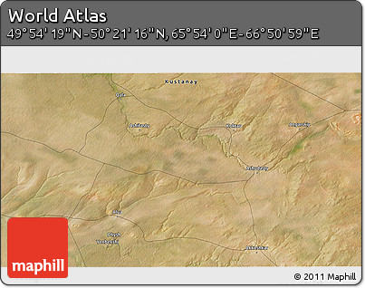 Satellite 3D Map of the Area around 50° 7' 47" N, 66° 22' 30" E