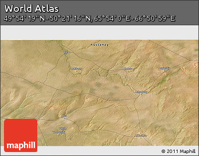 Satellite 3D Map of the Area around 50° 7' 47" N, 66° 22' 30" E