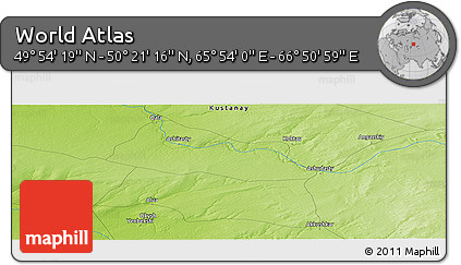 Physical Panoramic Map of the Area around 50° 7' 47" N, 66° 22' 30" E