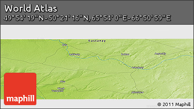 Physical Panoramic Map of the Area around 50° 7' 47" N, 66° 22' 30" E
