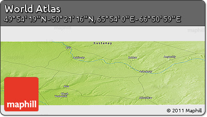Physical Panoramic Map of the Area around 50° 7' 47" N, 66° 22' 30" E