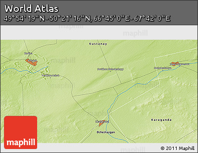Physical 3D Map of the Area around 50° 7' 47" N, 67° 13' 29" E