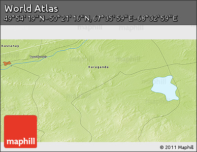 Physical 3D Map of the Area around 50° 7' 47" N, 68° 4' 29" E