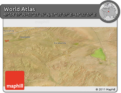 Satellite 3D Map of the Area around 50° 7' 47" N, 68° 4' 29" E