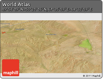 Satellite 3D Map of the Area around 50° 7' 47" N, 68° 4' 29" E