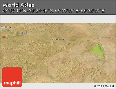 Satellite 3D Map of the Area around 50° 7' 47" N, 68° 4' 29" E