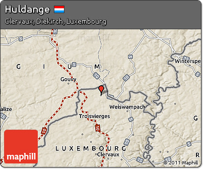 Shaded Relief Map of Huldange