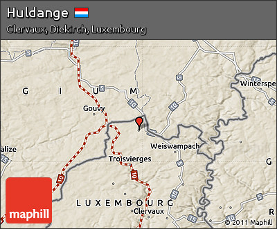 Shaded Relief Map of Huldange
