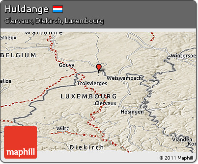 Shaded Relief Panoramic Map of Huldange