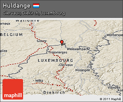 Shaded Relief Panoramic Map of Huldange