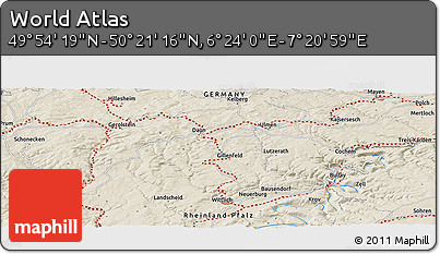 Shaded Relief Panoramic Map of the Area around 50° 7' 47" N, 6° 52' 30" E