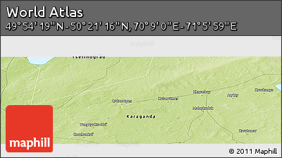 Physical Panoramic Map of the Area around 50° 7' 47" N, 70° 37' 30" E