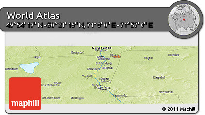 Physical Panoramic Map of the Area around 50° 7' 47" N, 71° 28' 29" E