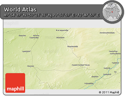 Physical 3D Map of the Area around 50° 7' 47" N, 72° 19' 29" E