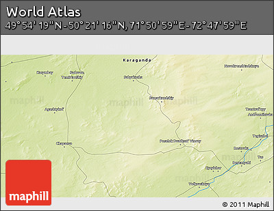 Physical 3D Map of the Area around 50° 7' 47" N, 72° 19' 29" E