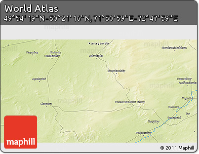 Physical 3D Map of the Area around 50° 7' 47" N, 72° 19' 29" E