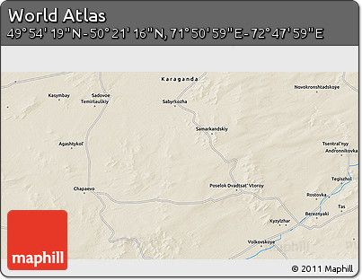 Shaded Relief 3D Map of the Area around 50° 7' 47" N, 72° 19' 29" E