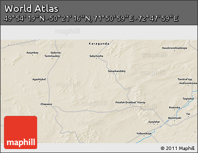 Shaded Relief 3D Map of the Area around 50° 7' 47" N, 72° 19' 29" E