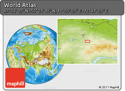 Physical Location Map of the Area around 50° 7' 47" N, 72° 19' 29" E
