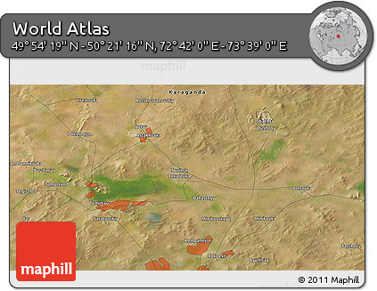 Satellite 3D Map of the Area around 50° 7' 47" N, 73° 10' 30" E