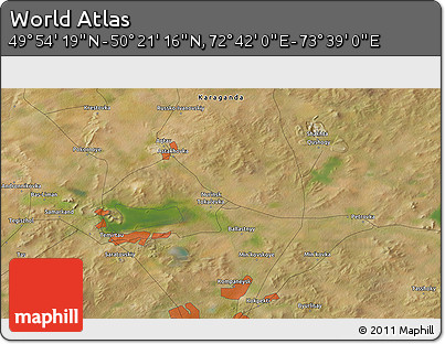 Satellite 3D Map of the Area around 50° 7' 47" N, 73° 10' 30" E