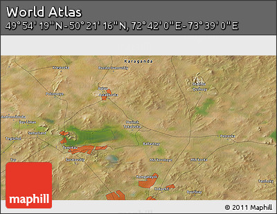 Satellite 3D Map of the Area around 50° 7' 47" N, 73° 10' 30" E