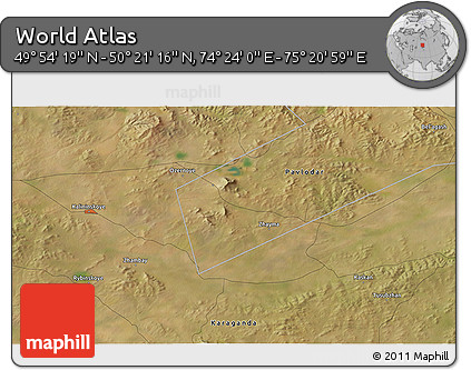 Satellite 3D Map of the Area around 50° 7' 47" N, 74° 52' 30" E