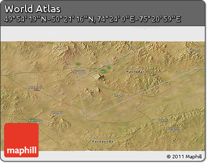 Satellite 3D Map of the Area around 50° 7' 47" N, 74° 52' 30" E