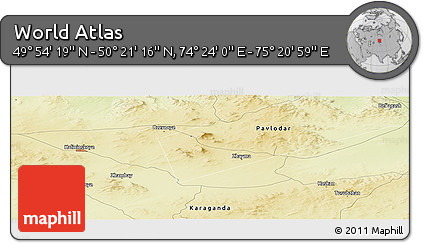 Physical Panoramic Map of the Area around 50° 7' 47" N, 74° 52' 30" E