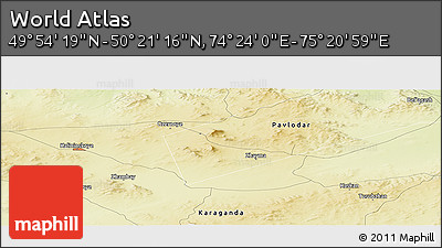 Physical Panoramic Map of the Area around 50° 7' 47" N, 74° 52' 30" E