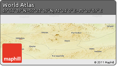 Physical Panoramic Map of the Area around 50° 7' 47" N, 74° 52' 30" E