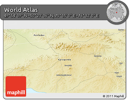 Physical 3D Map of the Area around 50° 7' 47" N, 75° 43' 29" E