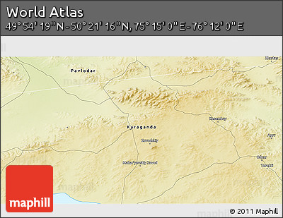Physical 3D Map of the Area around 50° 7' 47" N, 75° 43' 29" E