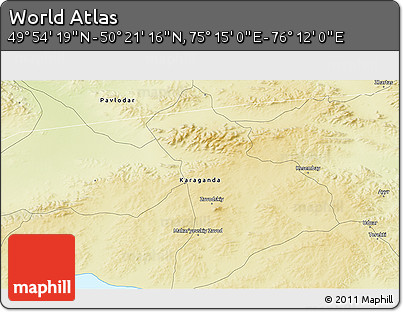 Physical 3D Map of the Area around 50° 7' 47" N, 75° 43' 29" E