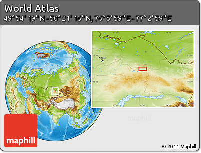 Physical Location Map of the Area around 50° 7' 47" N, 76° 34' 29" E