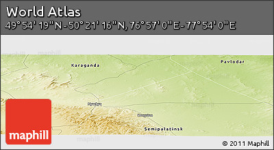 Physical Panoramic Map of the Area around 50° 7' 47" N, 77° 25' 30" E