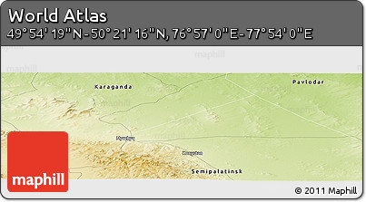 Physical Panoramic Map of the Area around 50° 7' 47" N, 77° 25' 30" E