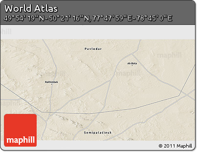 Shaded Relief 3D Map of the Area around 50° 7' 47" N, 78° 16' 30" E