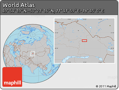 Gray Location Map of the Area around 50° 7' 47" N, 78° 16' 30" E