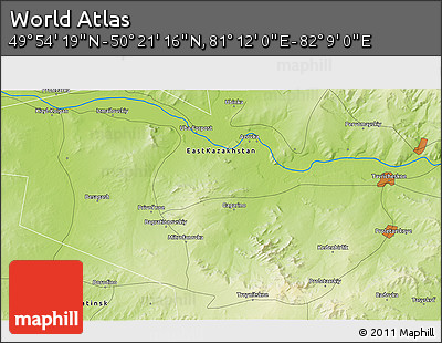 Physical 3D Map of the Area around 50° 7' 47" N, 81° 40' 30" E