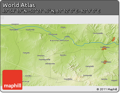 Physical 3D Map of the Area around 50° 7' 47" N, 81° 40' 30" E