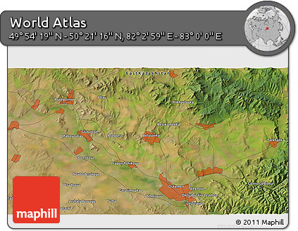 Satellite 3D Map of the Area around 50° 7' 47" N, 82° 31' 30" E