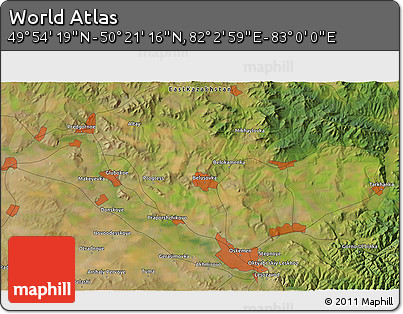 Satellite 3D Map of the Area around 50° 7' 47" N, 82° 31' 30" E