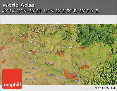 Satellite 3D Map of the Area around 50° 7' 47" N, 82° 31' 30" E