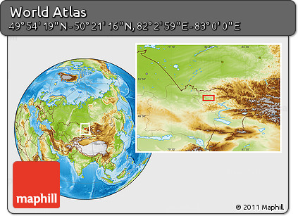 Physical Location Map of the Area around 50° 7' 47" N, 82° 31' 30" E