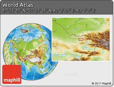 Physical Location Map of the Area around 50° 7' 47" N, 82° 31' 30" E